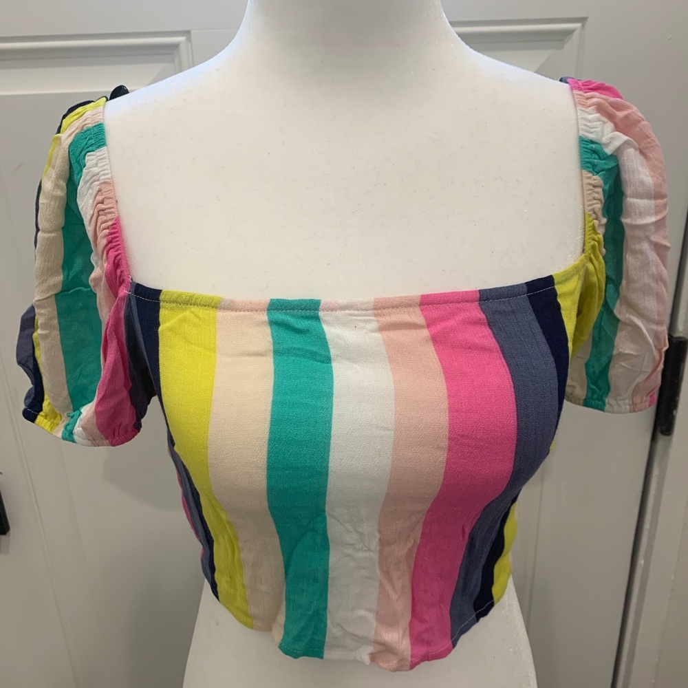 Vertical stripe multicolored Milkmaid Crop top